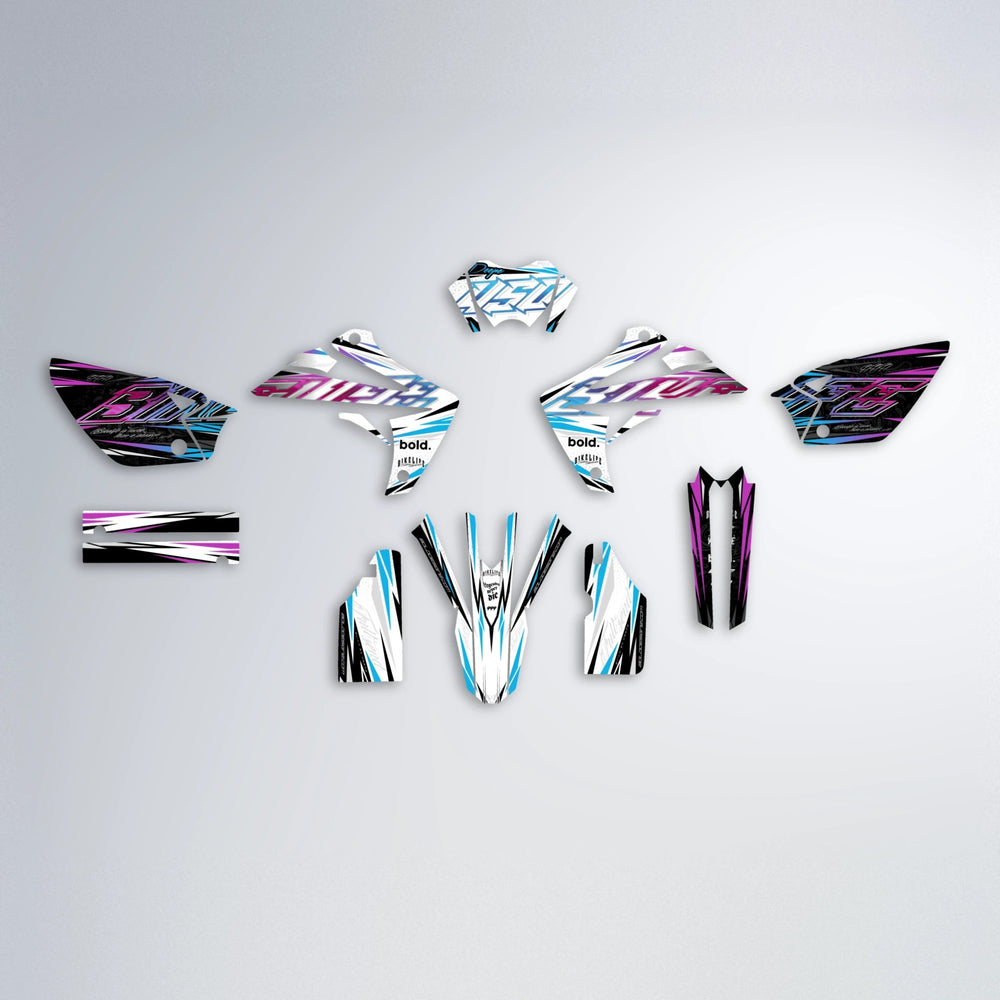 DEEPE V2 Rieju MRT graphics kit parts layout in Pink & Light Blue
