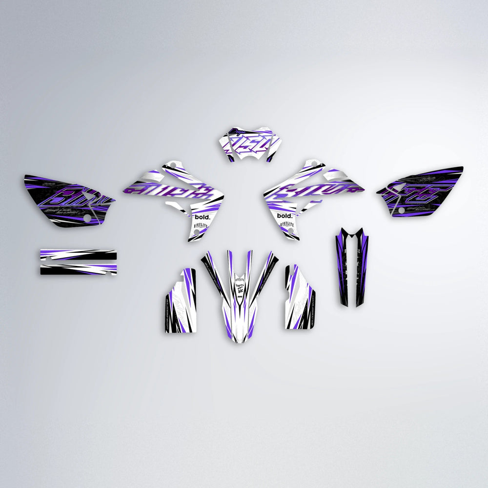 DEEPE V2 Rieju MRT graphics kit parts layout in Purple