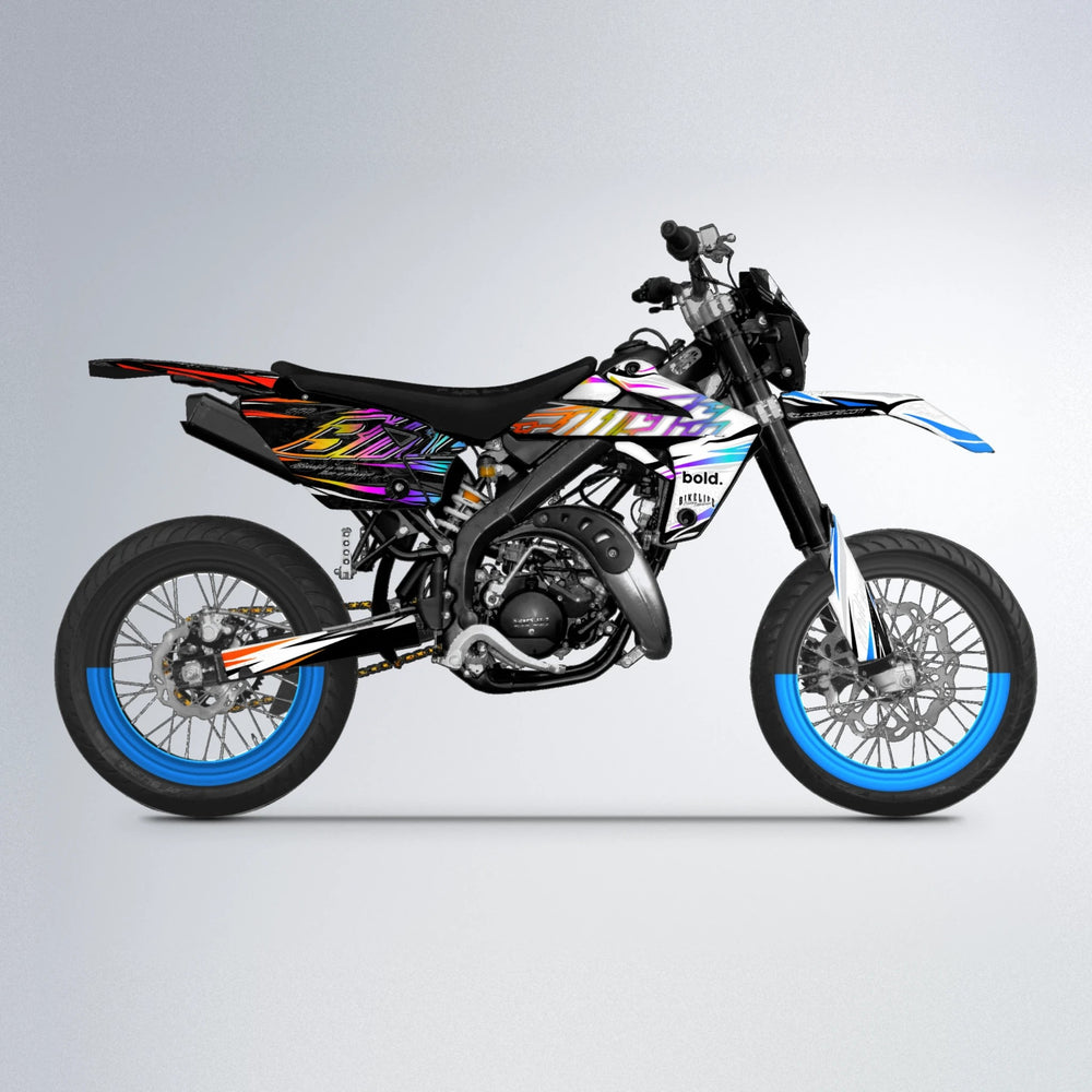 DEEPE V2 Rieju MRT supermoto graphics kit in Sunset Fade