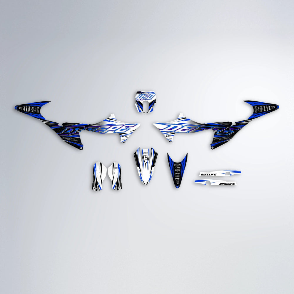 DEEPE V2 Stark Varg MX graphics kit parts layout in Blue