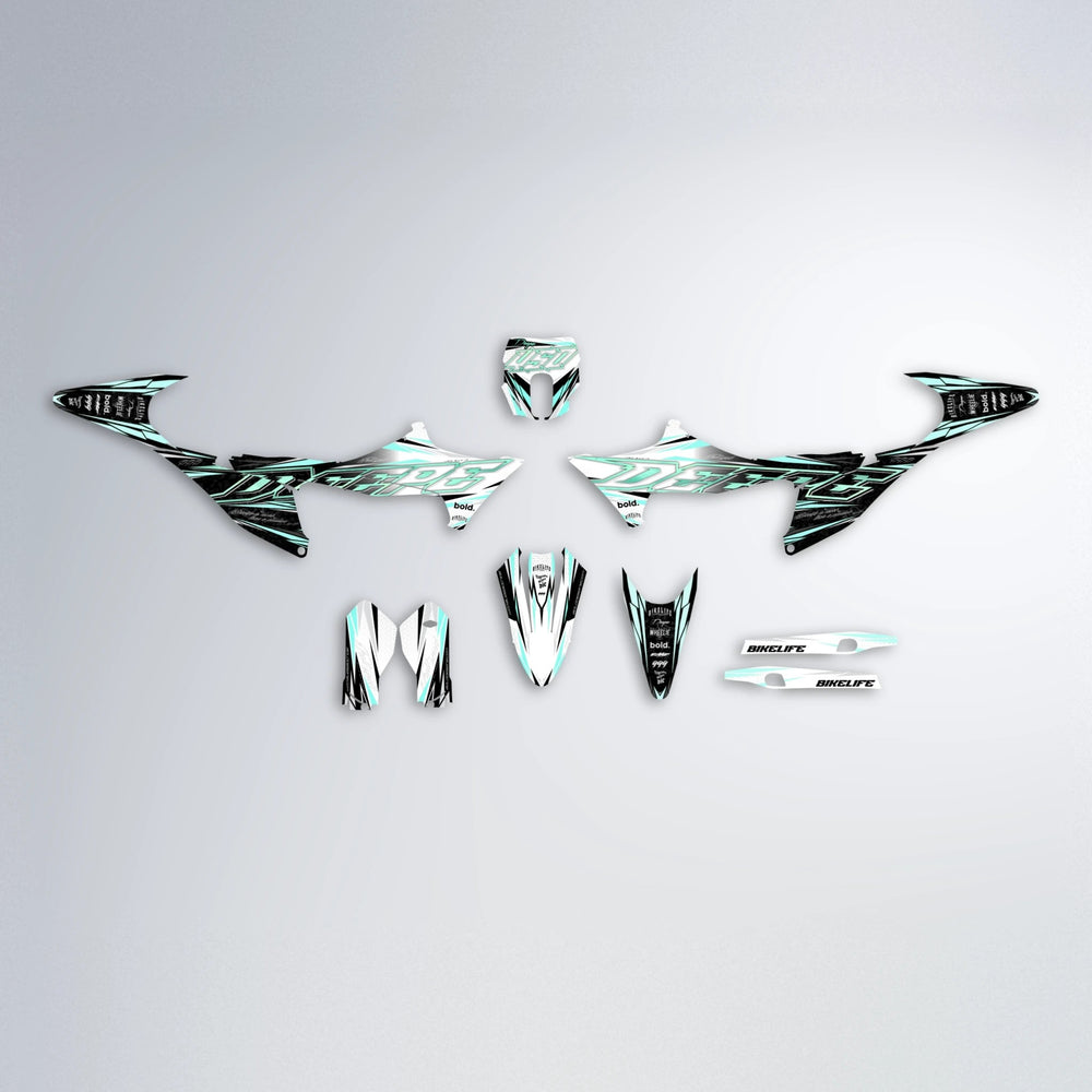 DEEPE V2 Stark Varg MX graphics kit parts layout in Mint