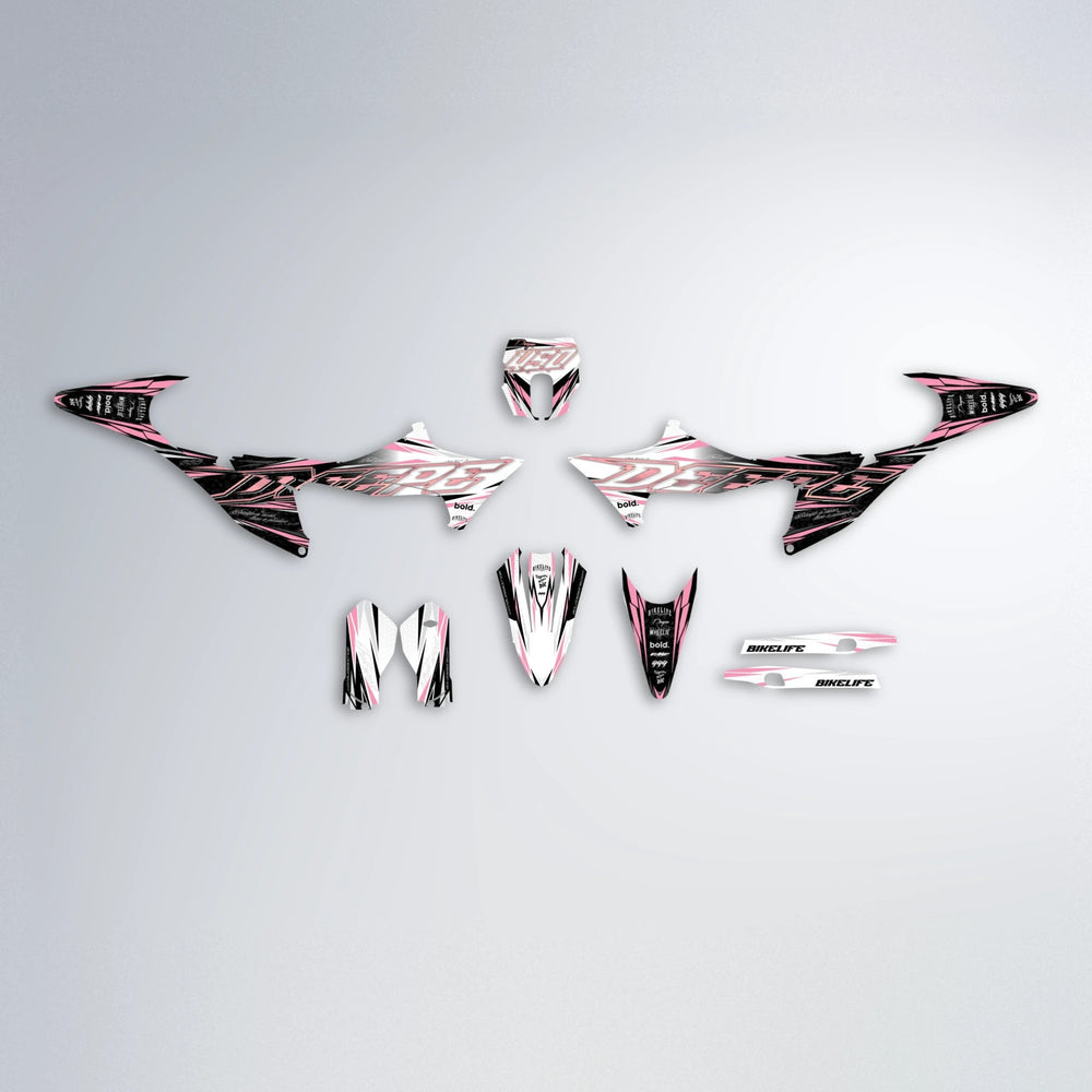 DEEPE V2 Stark Varg MX graphics kit parts layout in Sakura Pink