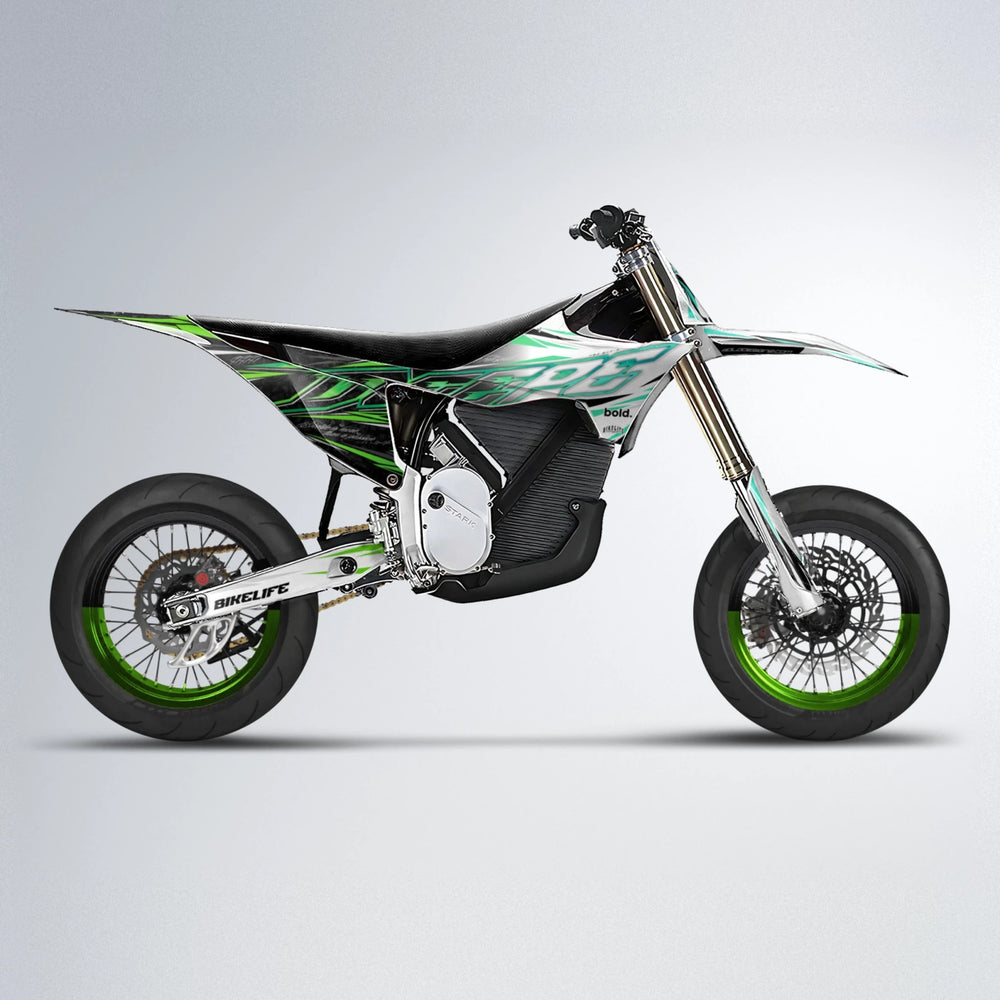 DEEPE V2 Stark Varg SM supermoto graphics kit in Cyan & Green