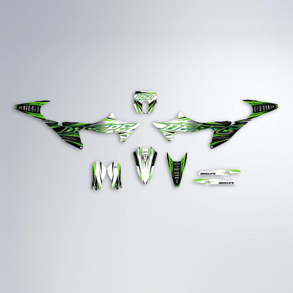 DEEPE V2 Stark Varg SM graphics kit parts layout in Green