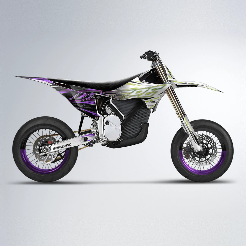 DEEPE V2 Stark Varg SM supermoto graphics kit in Purple & Yellow