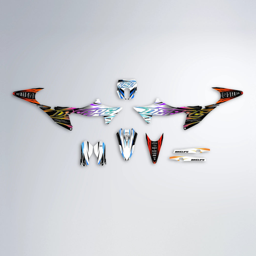 DEEPE V2 Stark Varg SM graphics kit parts layout in Sunset Fade