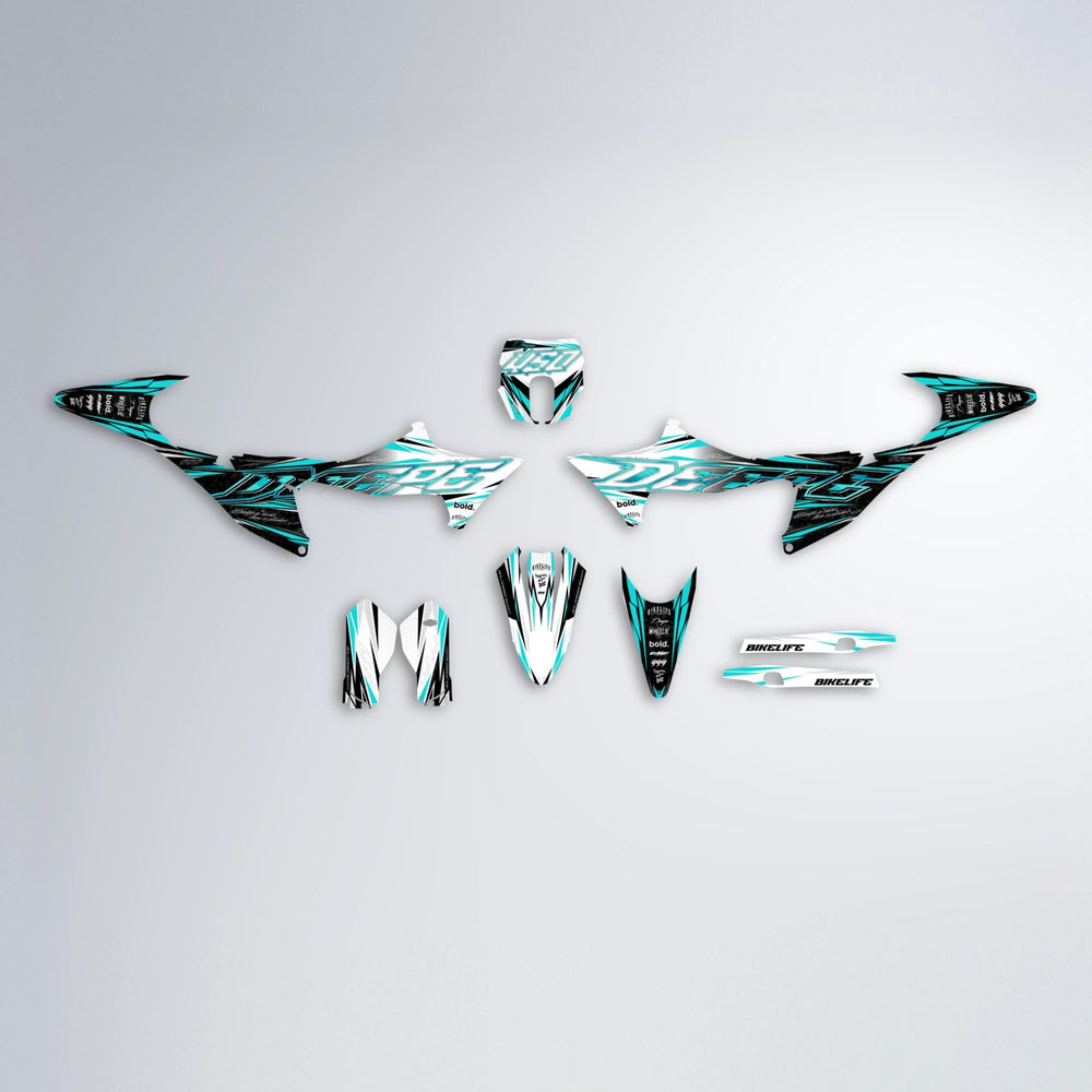 DEEPE V2 Stark Varg SM graphics kit parts layout in Teal