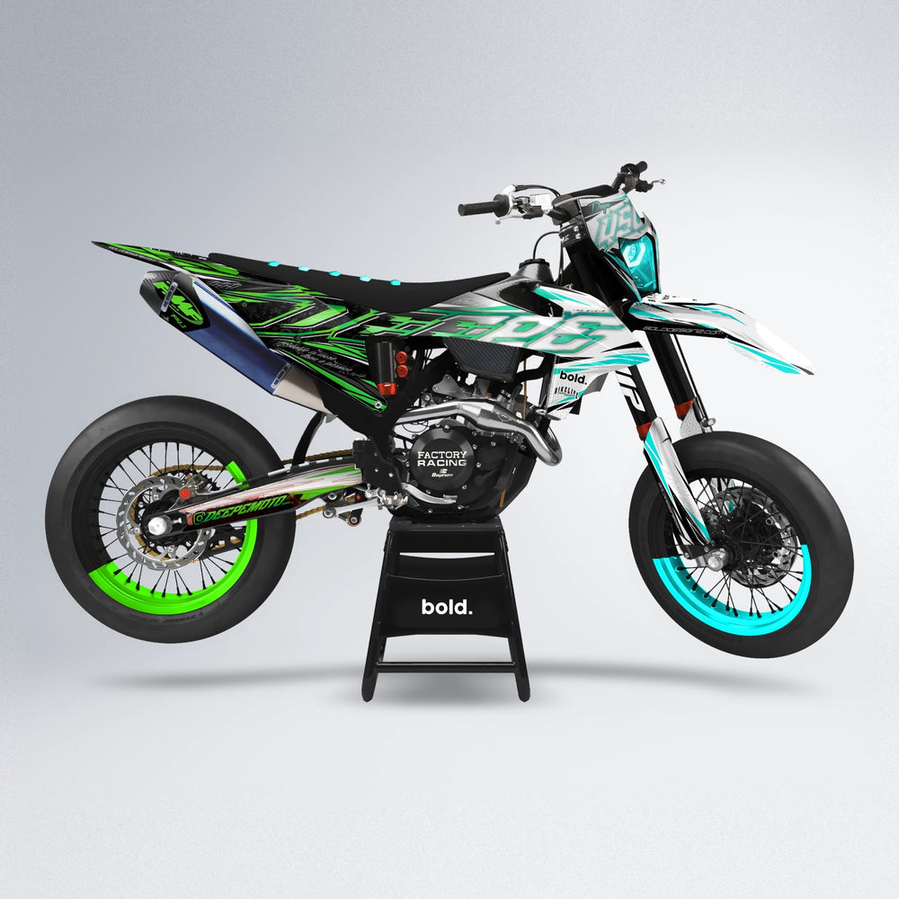 DEEPE V2 supermoto graphics kit in Cyan & Green