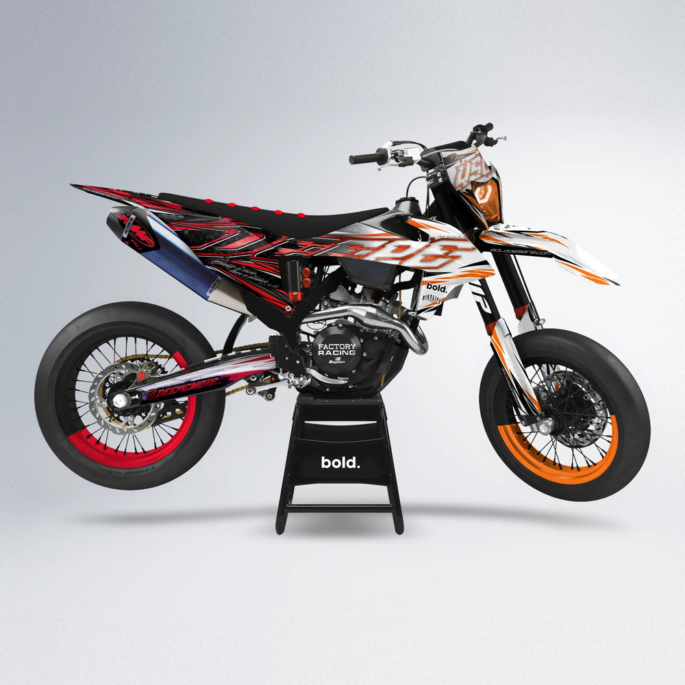 DEEPE V2 supermoto graphics kit in Red & Orange
