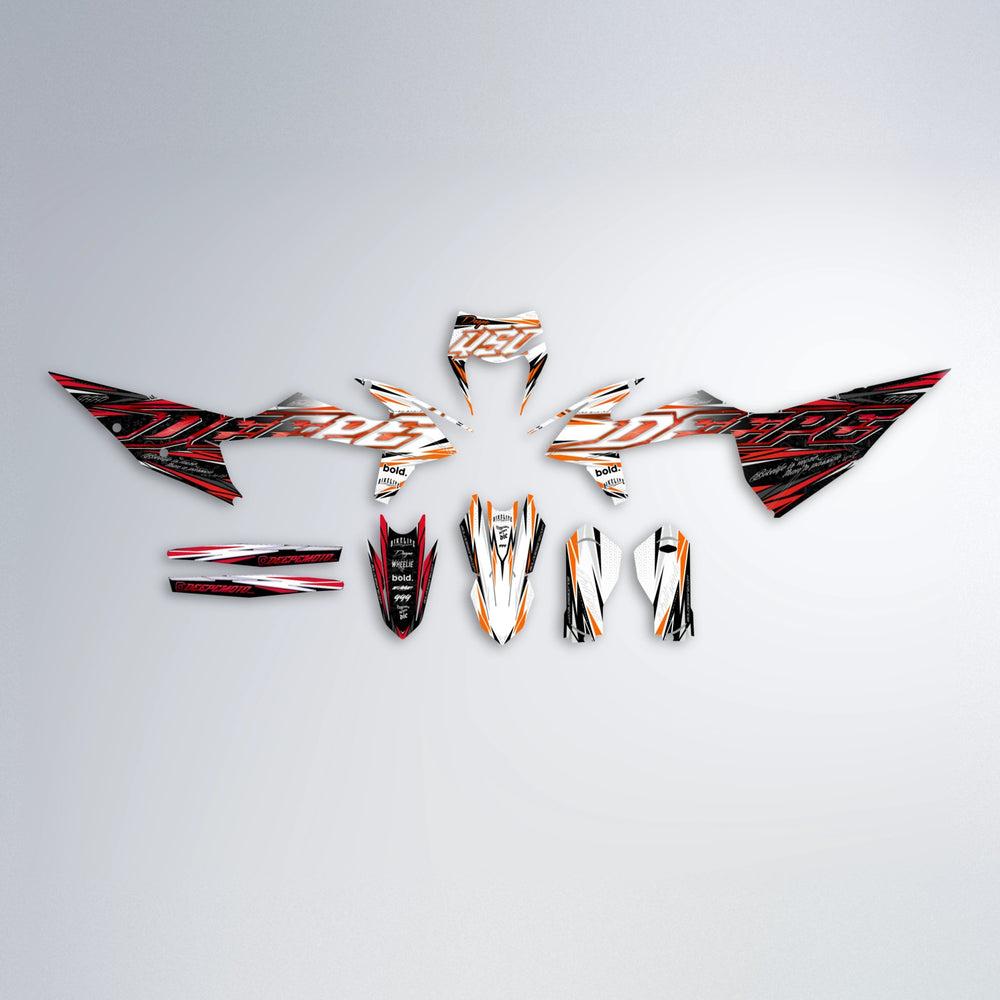 DEEPE V2 graphics kit parts layout in Red & Orange