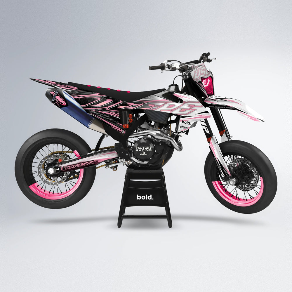 DEEPE V2 supermoto graphics kit in Sakura Pink