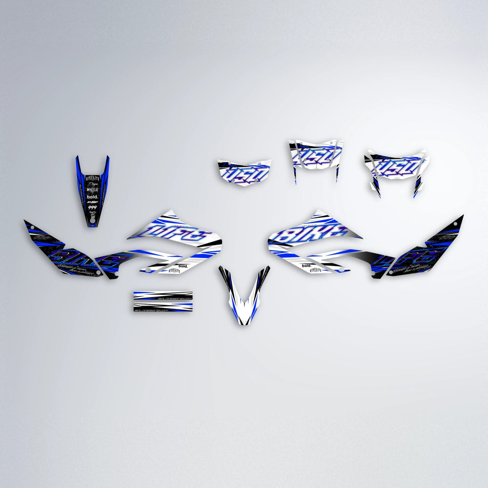 DEEPE V2 Yamaha WR 125X graphics kit parts layout in Blue