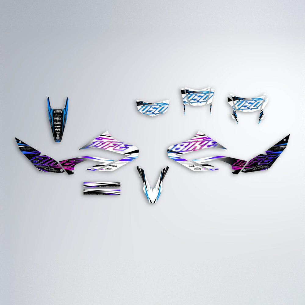 DEEPE V2 Yamaha WR 125X graphics kit parts layout in Blue Purple Fade