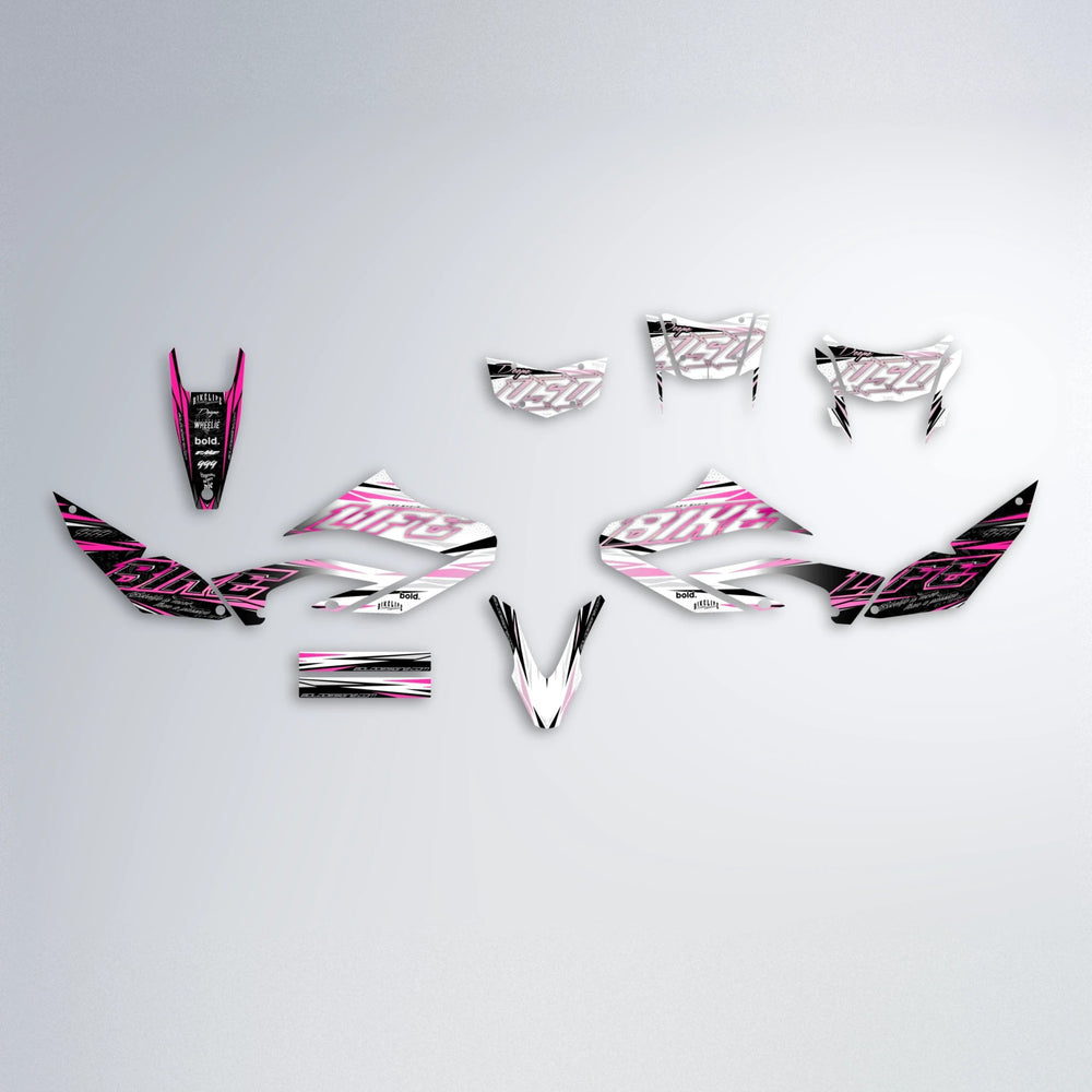 DEEPE V2 Yamaha WR 125X graphics kit parts layout in Flamingo