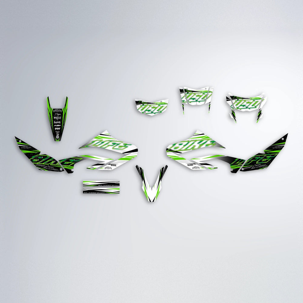 DEEPE V2 Yamaha WR 125X graphics kit parts layout in Green