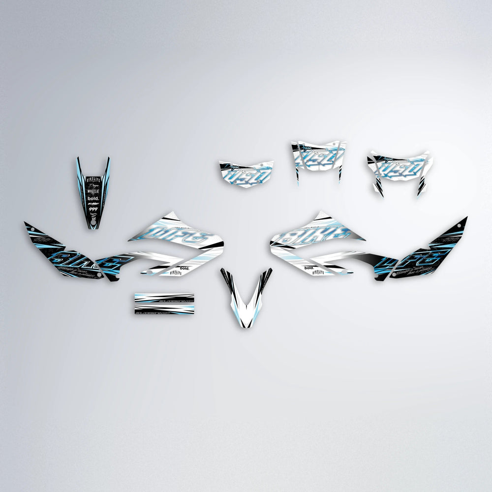 DEEPE V2 Yamaha WR 125X graphics kit parts layout in Light Blue & White