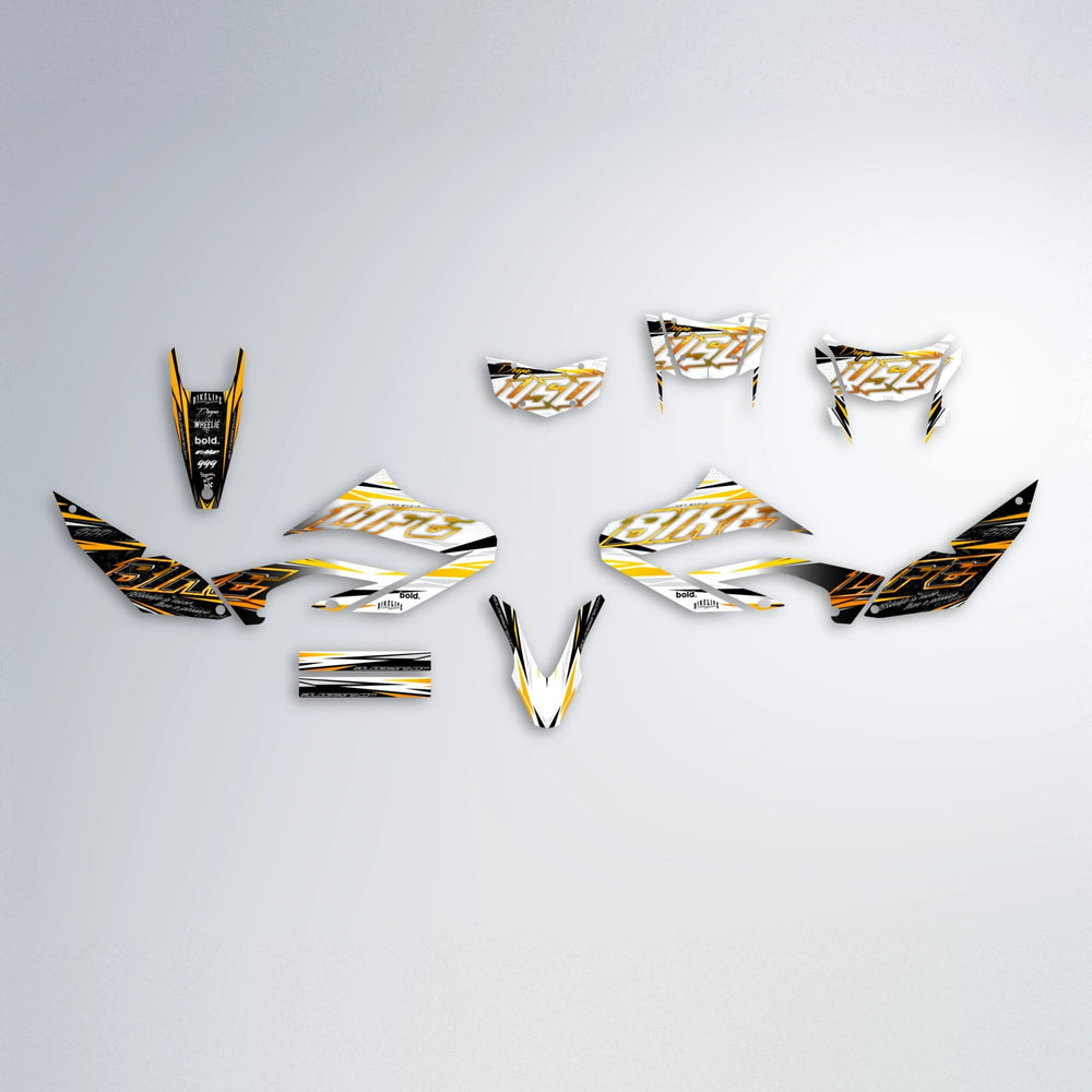 DEEPE V2 Yamaha WR 125X graphics kit parts layout in Orange & Yellow