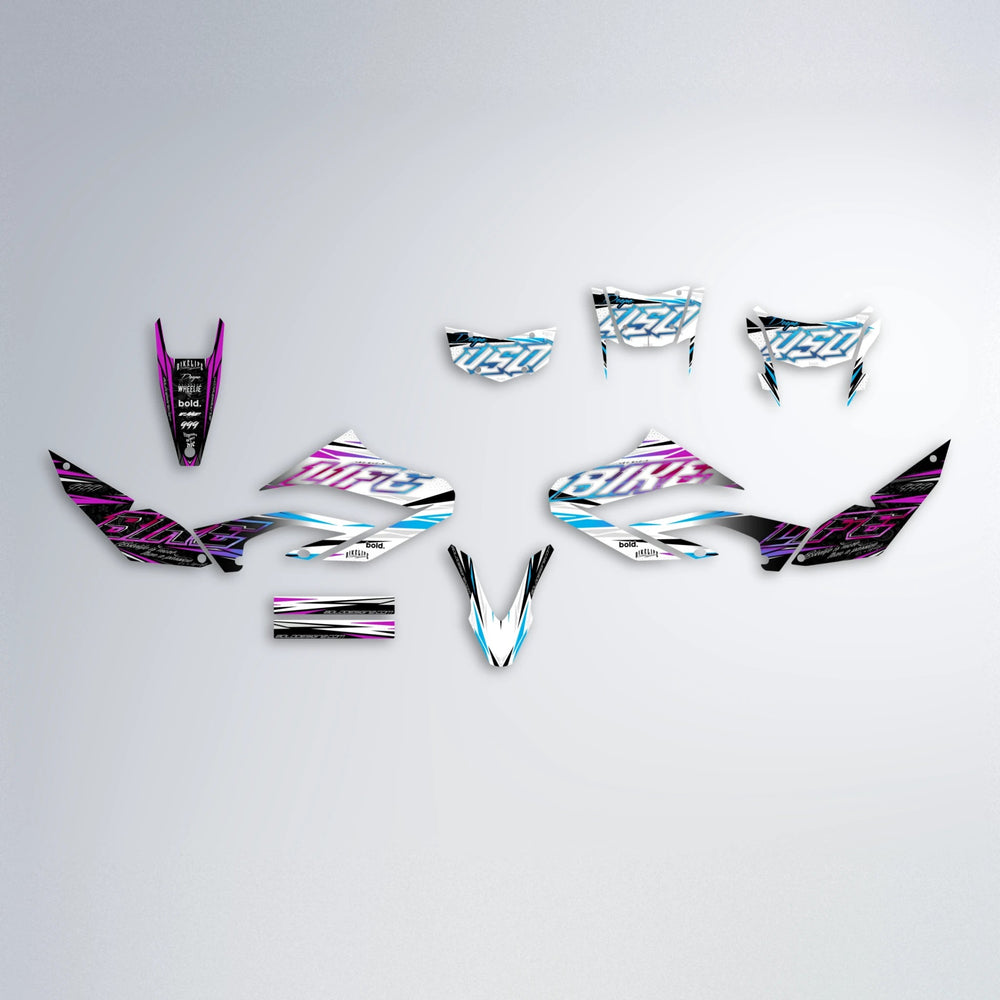 DEEPE V2 Yamaha WR 125X graphics kit parts layout in Pink & Light Blue