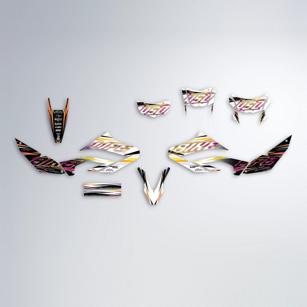 DEEPE V2 Yamaha WR 125X graphics kit parts layout in Pink & Yellow