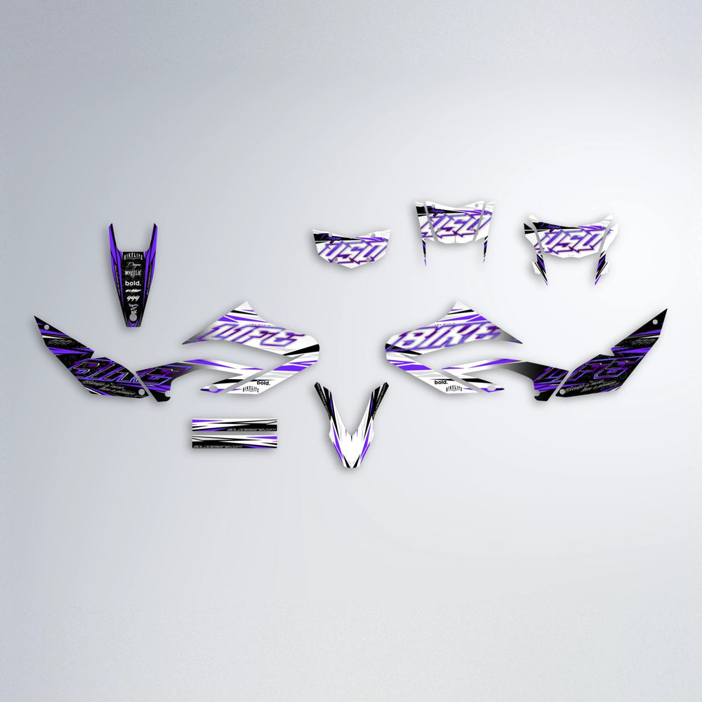 DEEPE V2 Yamaha WR 125X graphics kit parts layout in Purple