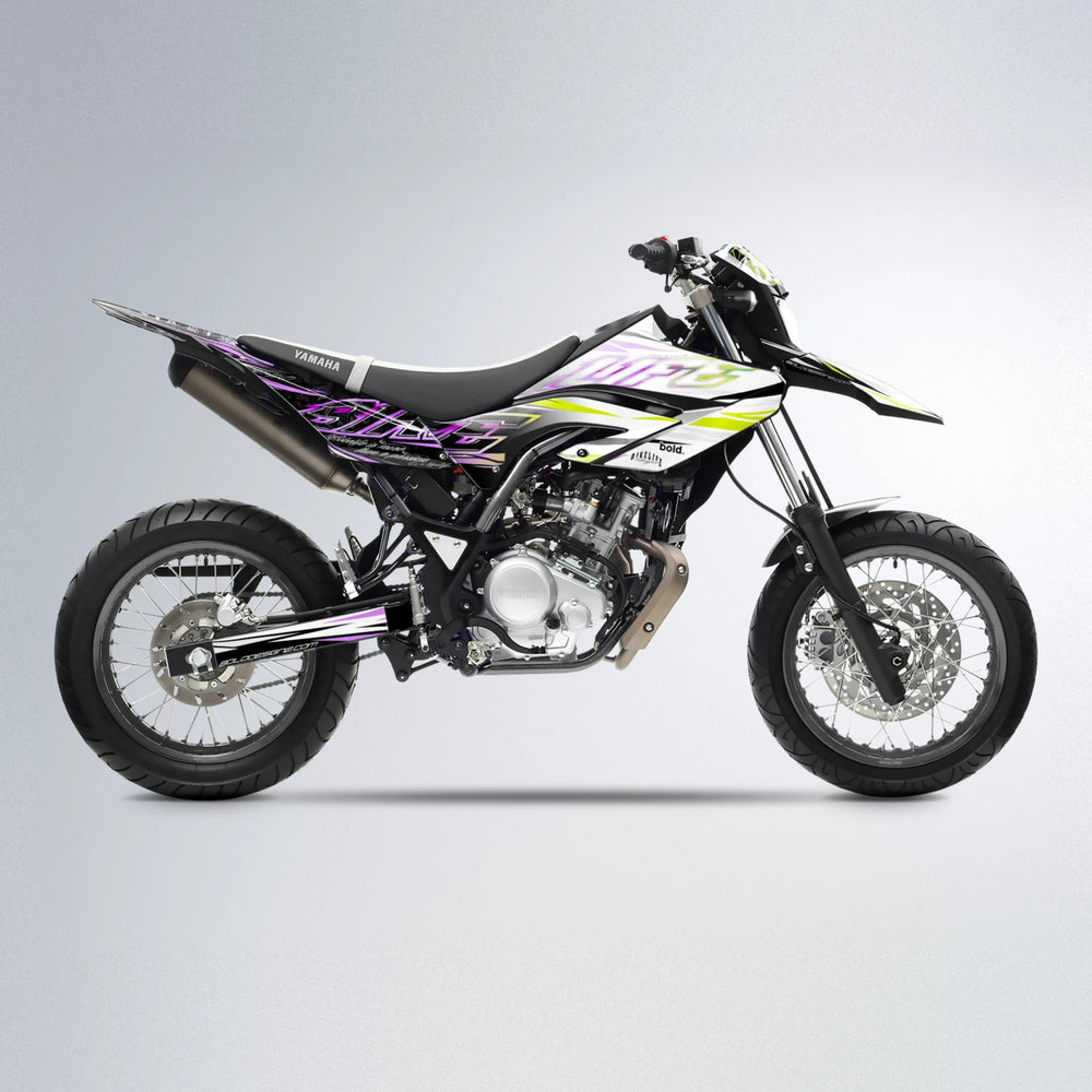 DEEPE V2 Yamaha WR 125X supermoto graphics kit in Purple & Yellow