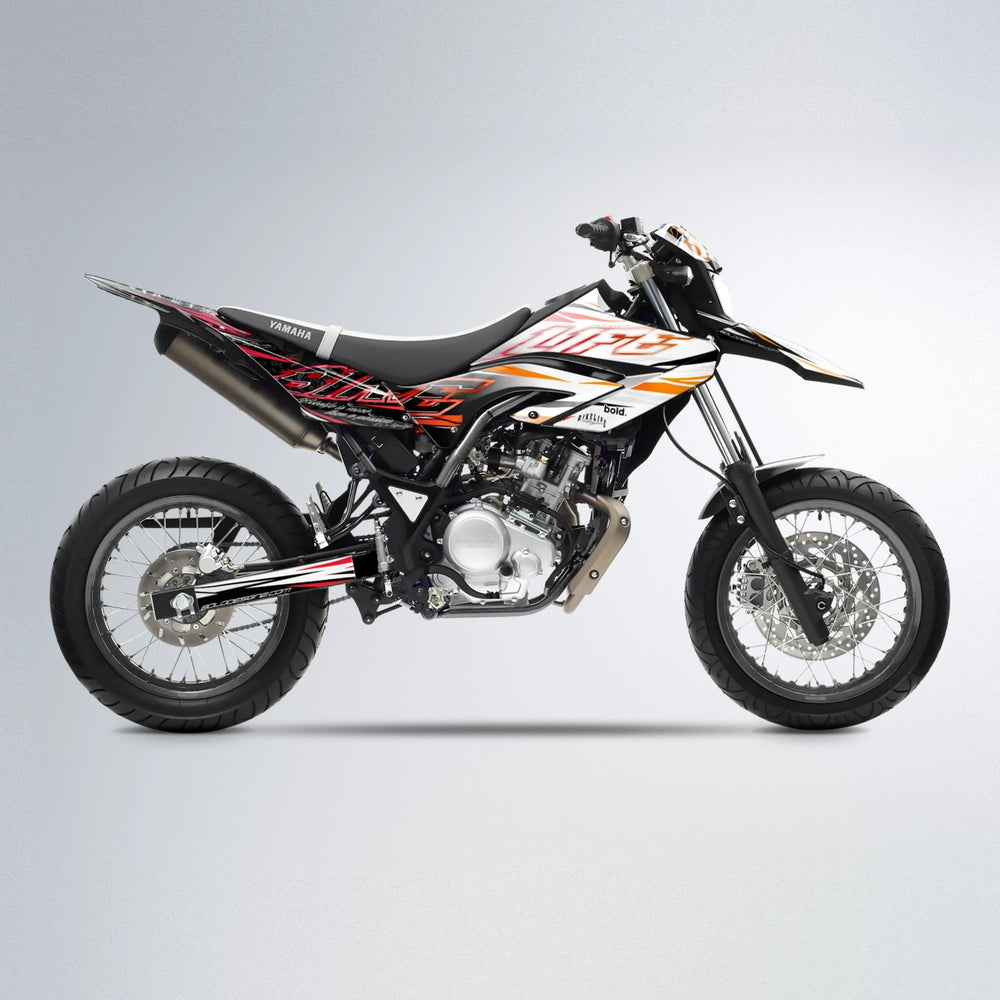 DEEPE V2 Yamaha WR 125X supermoto graphics kit in Red & Orange