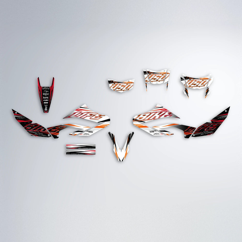 DEEPE V2 Yamaha WR 125X graphics kit parts layout in Red & Orange