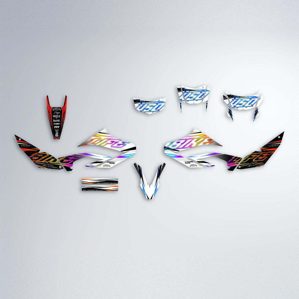 DEEPE V2 Yamaha WR 125X graphics kit parts layout in Sunset Fade