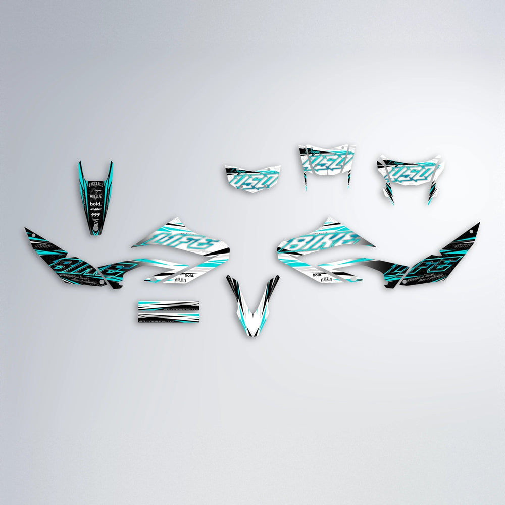 DEEPE V2 Yamaha WR 125X graphics kit parts layout in Teal