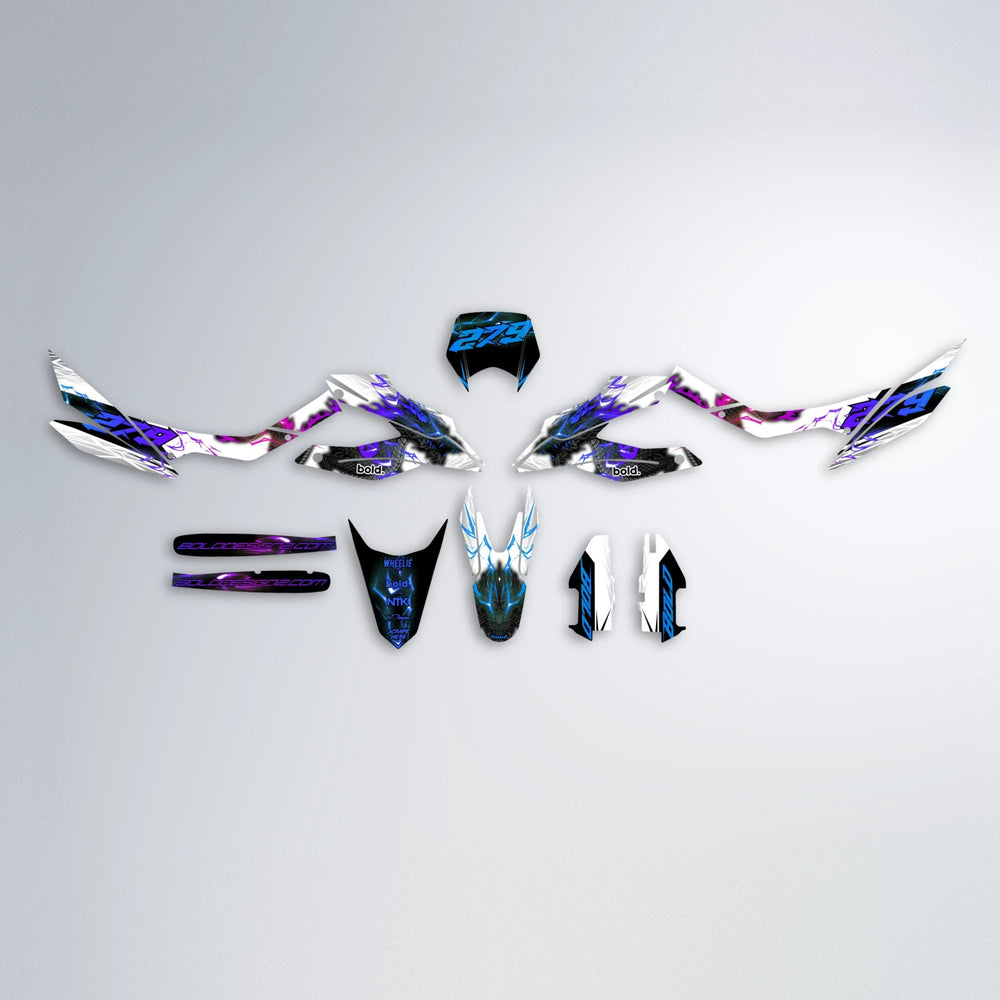 DERAGON Aprilia SX 125 graphics kit parts layout in Blue Purple Fade