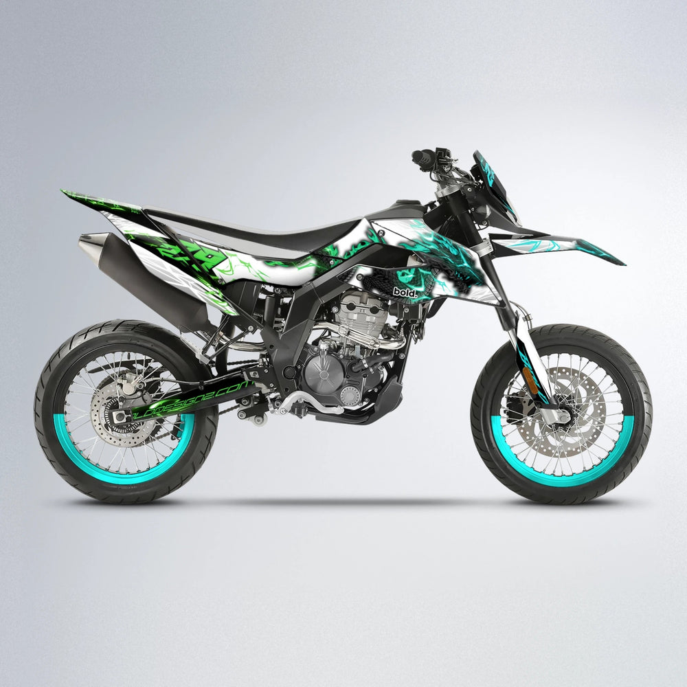 DERAGON Aprilia SX 125 supermoto graphics kit in Cyan & Green