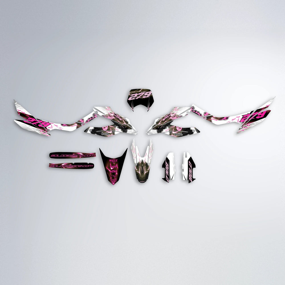 DERAGON Aprilia SX 125 graphics kit parts layout in Flamingo