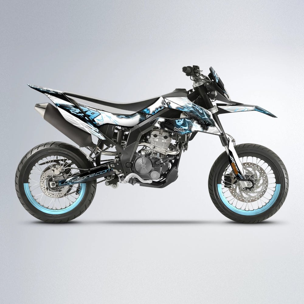 DERAGON Aprilia SX 125 supermoto graphics kit in Light Blue & White