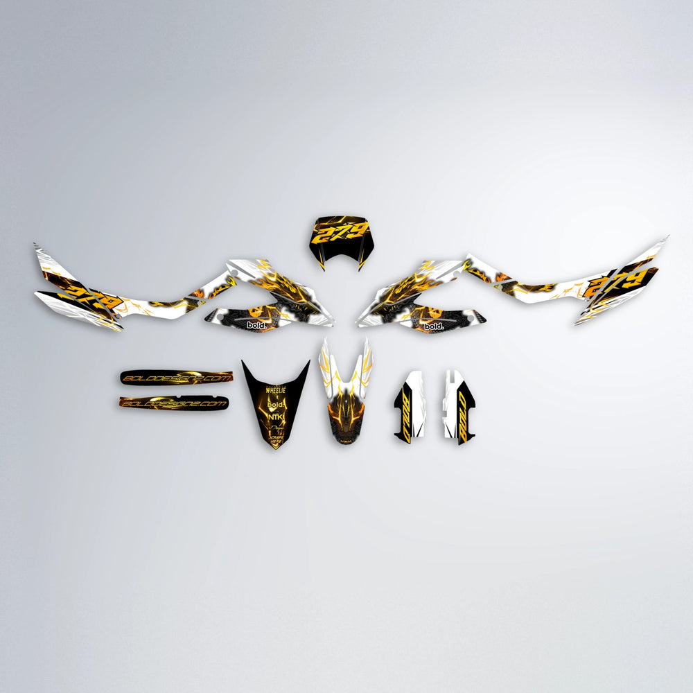 DERAGON Aprilia SX 125 graphics kit parts layout in Orange & Yellow