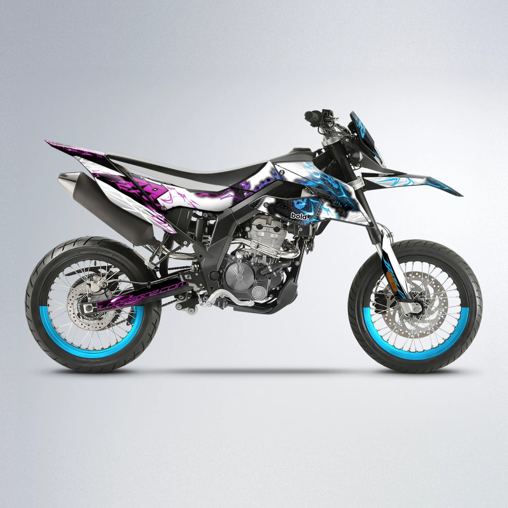 DERAGON Aprilia SX 125 supermoto graphics kit in Pink & Light Blue
