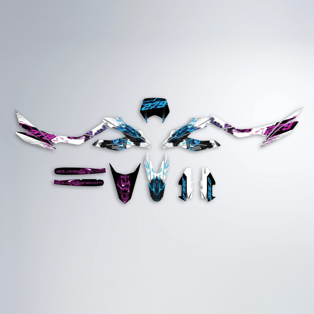 DERAGON Aprilia SX 125 graphics kit parts layout in Pink & Light Blue