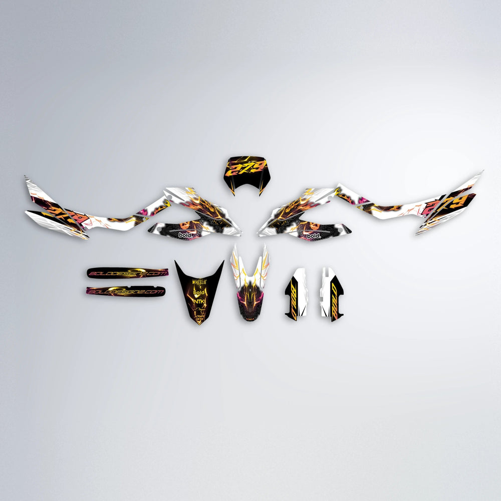 DERAGON Aprilia SX 125 graphics kit parts layout in Pink & Yellow
