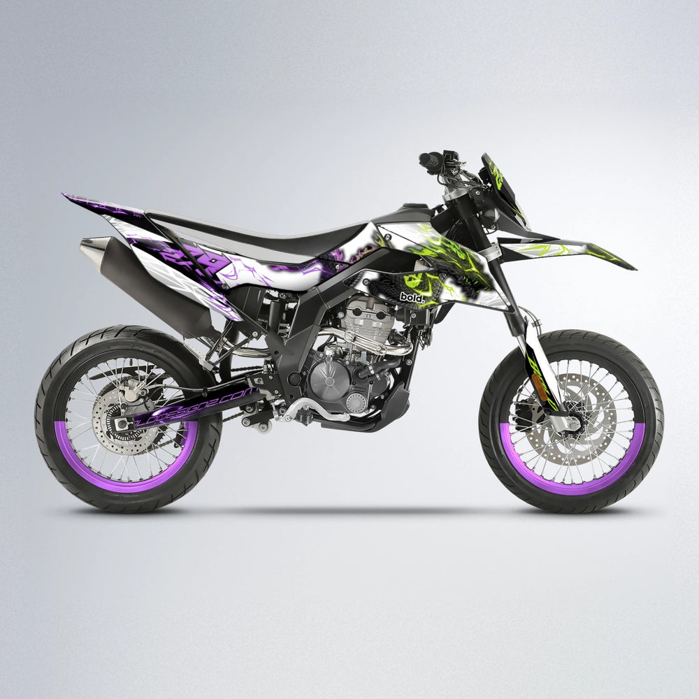 DERAGON Aprilia SX 125 supermoto graphics kit in Purple & Yellow