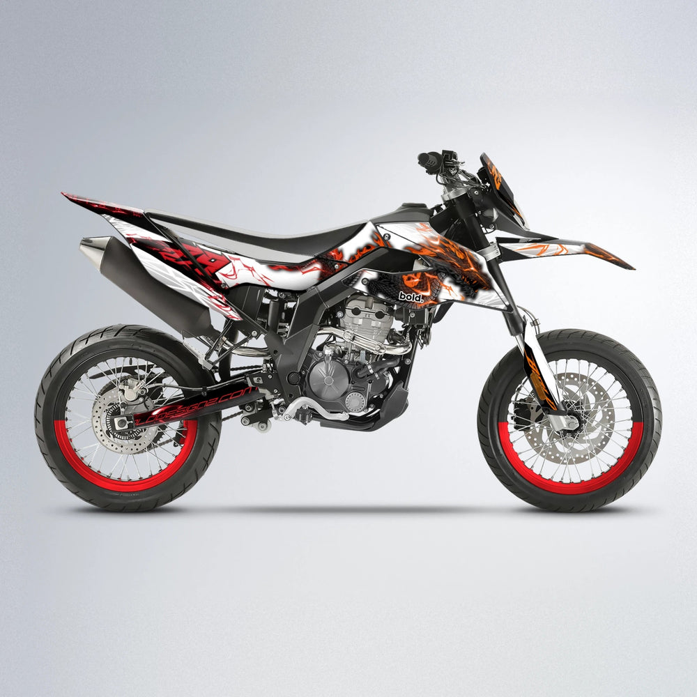 DERAGON Aprilia SX 125 supermoto graphics kit in Red & Orange