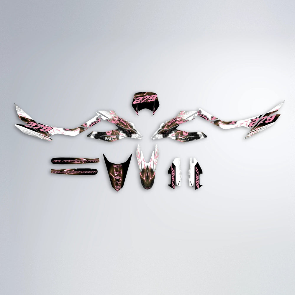 DERAGON Aprilia SX 125 graphics kit parts layout in Sakura Pink