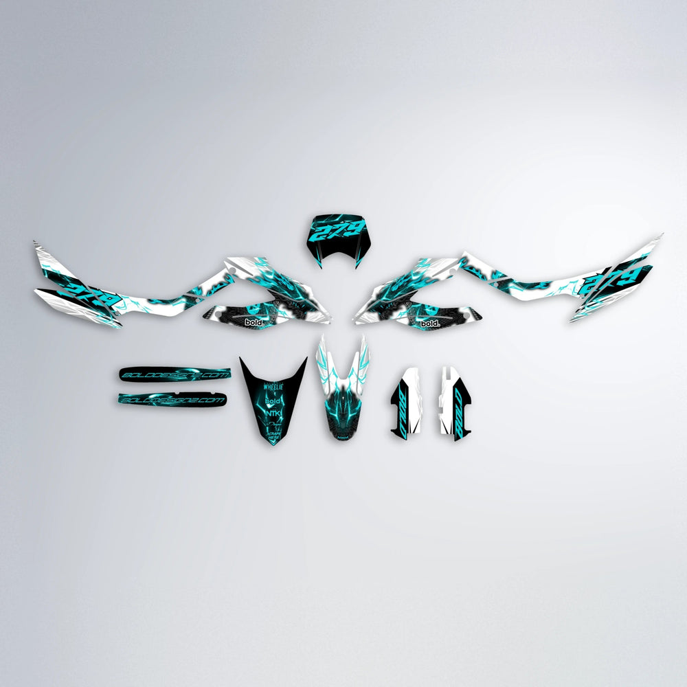 DERAGON Aprilia SX 125 graphics kit parts layout in Teal