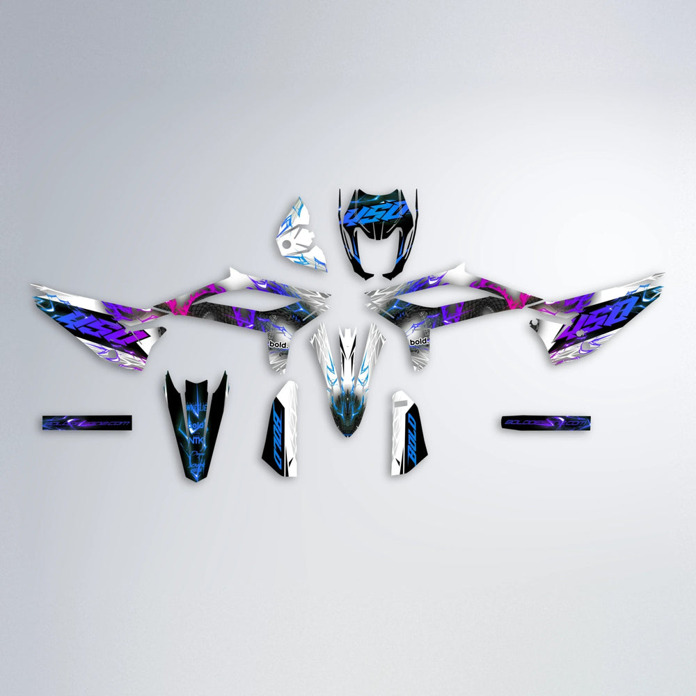 DERAGON Beta graphics kit parts layout in Blue Purple Fade
