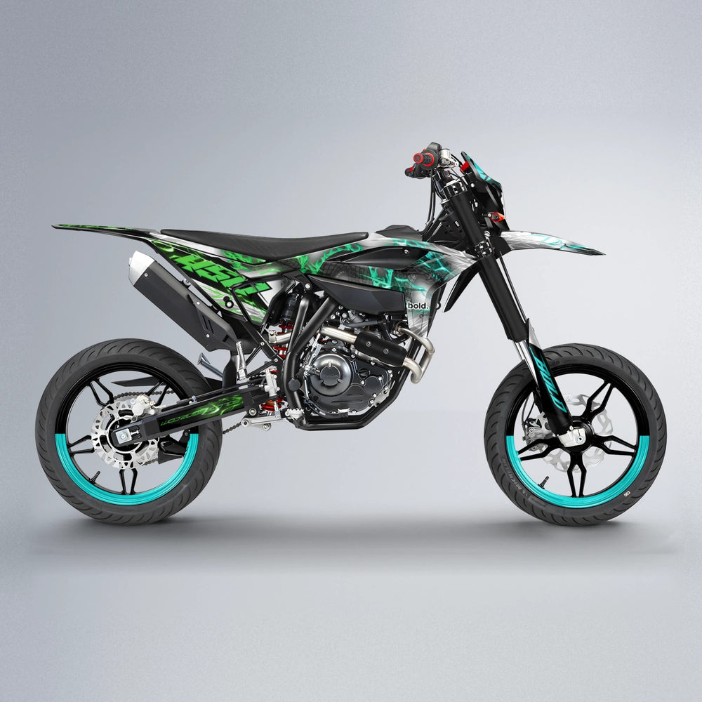 DERAGON Beta supermoto graphics kit in Cyan & Green