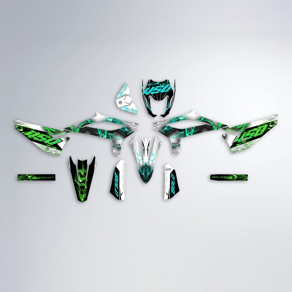DERAGON Beta graphics kit parts layout in Cyan & Green