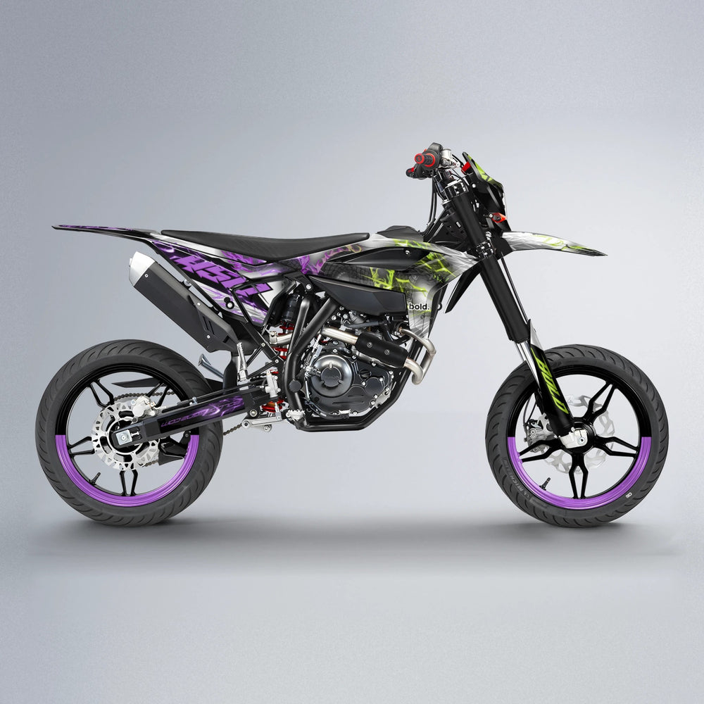 DERAGON Beta supermoto graphics kit in Purple & Yellow