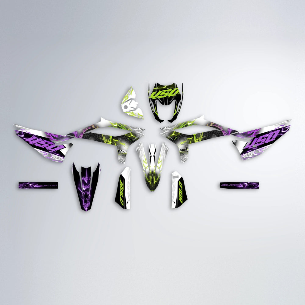 DERAGON Beta graphics kit parts layout in Purple & Yellow