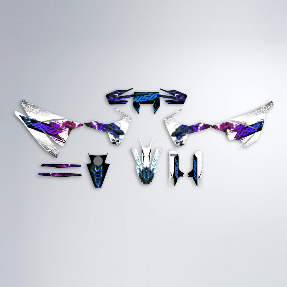 DERAGON Husqvarna 701 graphics kit parts layout in Blue Purple Fade