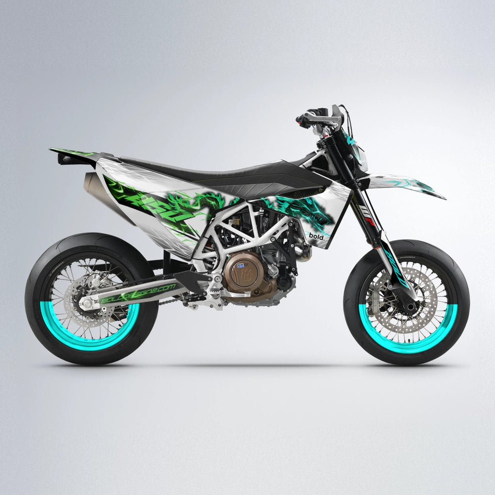 DERAGON Husqvarna 701 supermoto graphics kit in Cyan & Green