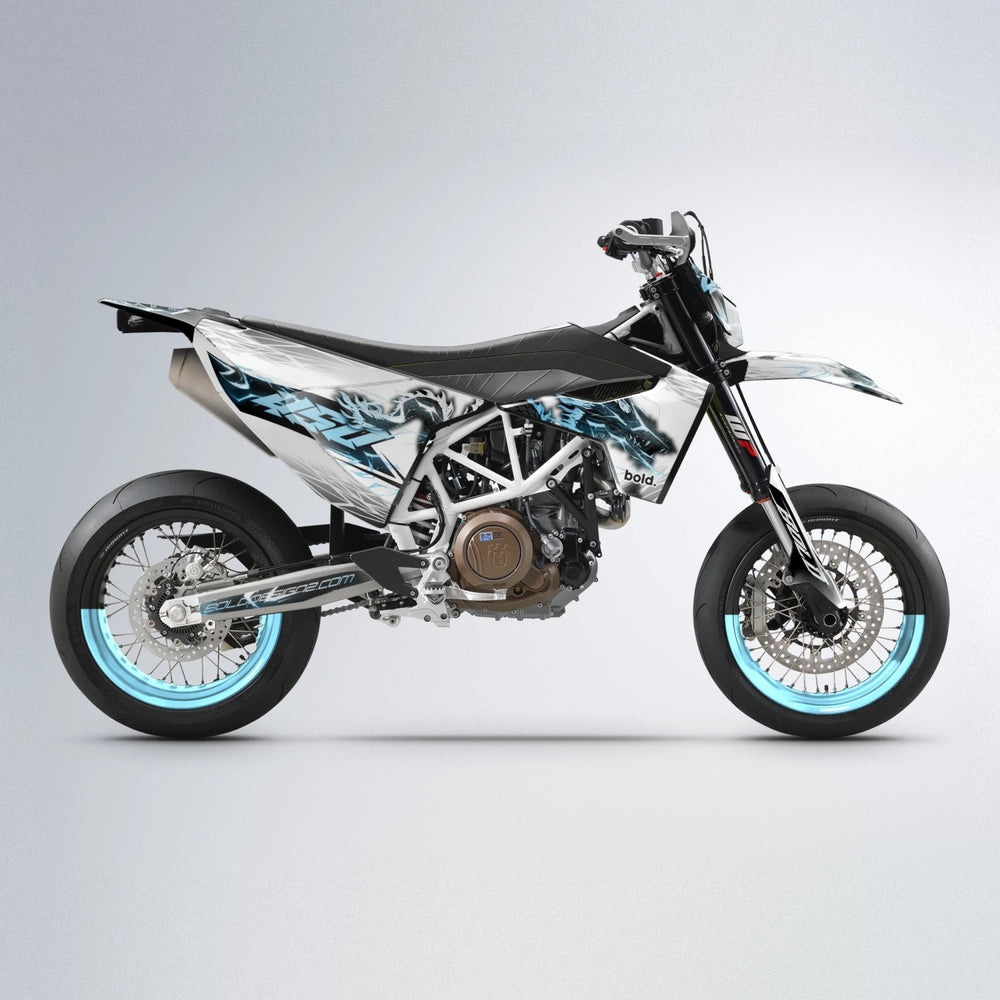 DERAGON Husqvarna 701 supermoto graphics kit in Light Blue & White