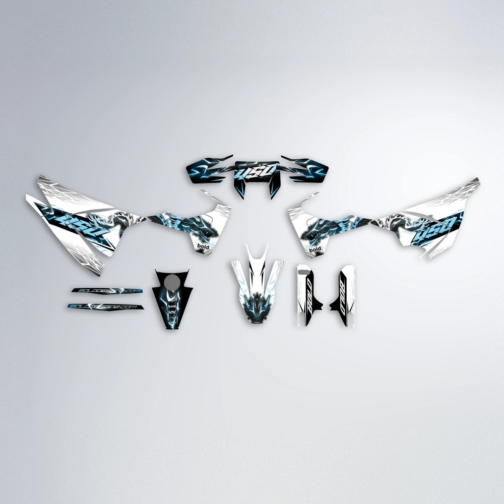DERAGON Husqvarna 701 graphics kit parts layout in Light Blue & White